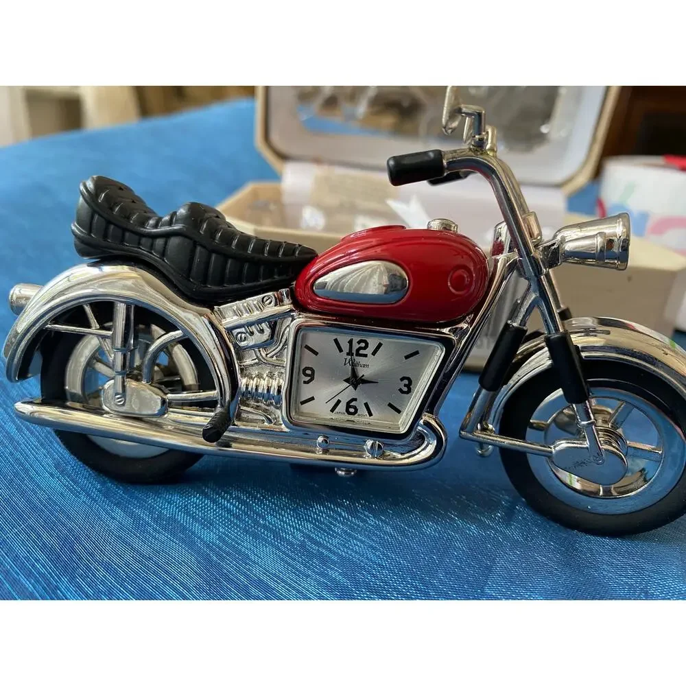 Waltham Motorcycle Mini Clock Desk Clock Red Chrome Collectible w/ Box Japon
